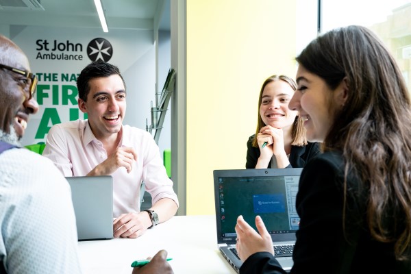 A group of students chatting.