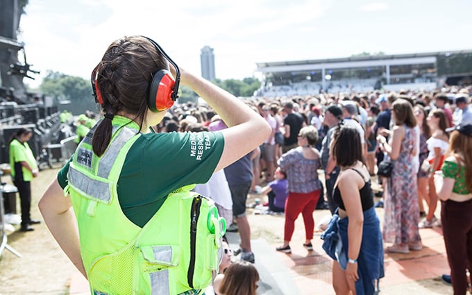 A St John Ambulance volunteer at a music festival.