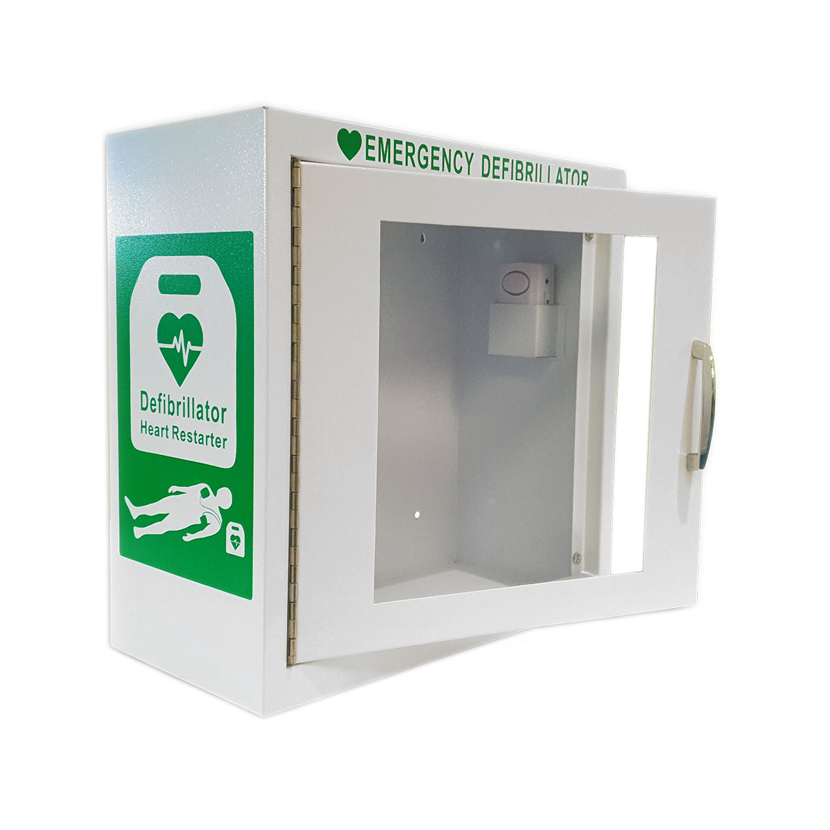 Unlocked Indoor Defibrillator AED Cabinet Alarmed – White